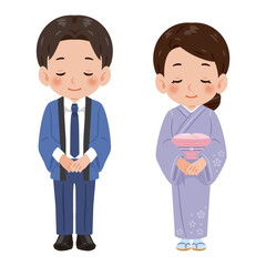 女将　若旦那　お辞儀　立ち絵