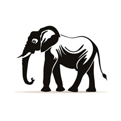 Fototapeta premium black silhouette of an elephant - isolated on white background (Generative AI)