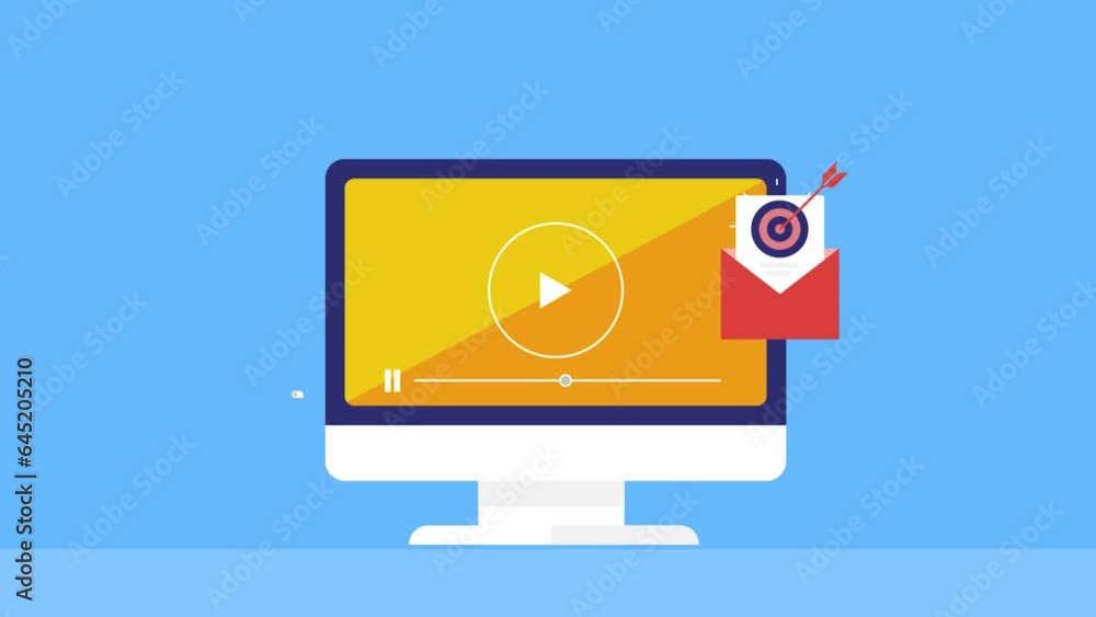 Aufkleber video player on computer screen, social media interaction, notifying subscribers with email or push 