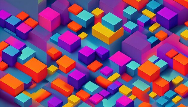 abstract background of colorful squares and cubes, geometric abstract art, 3d, cube, design, illustration, shape, wallpaper