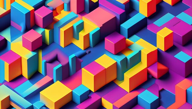 3d geometric abstract art, image of colorful squares and cubes, pattern, box, wallpaper, illustration, background, design, boxes, color, concept