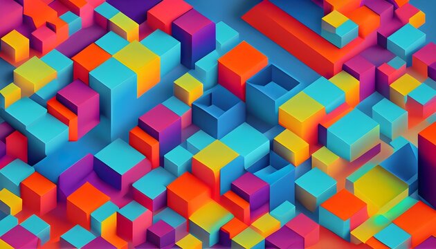 3d abstract image of colorful squares and cubes, cube, pattern, square, design, geometric, background, color, shape, illustration, wallpaper