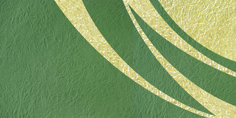 金色と緑の和紙の背景（波型模様）（合成画像）