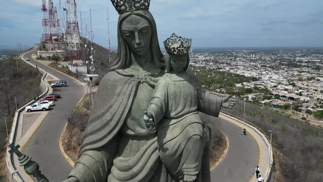 view and aerial approach with drone of the virgen del valle in los mochis, sinaloa, mexico