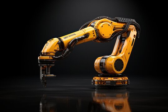 Robot arm on black isolated background, Generate with Ai.