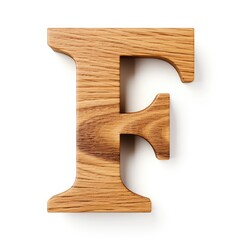 Letter F made from a wooden rustic block of wood - isolated on white background (Generative AI)
