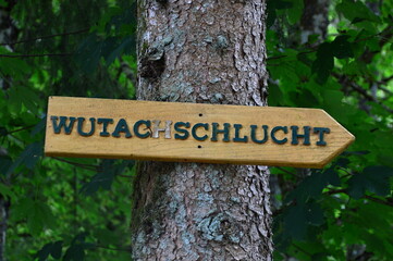 Sign in the Canyon Wutachschlucht in the Black Forest, Baden - Württemberg