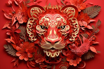 Free Chinese new year of the tiger red and gold Generative AI