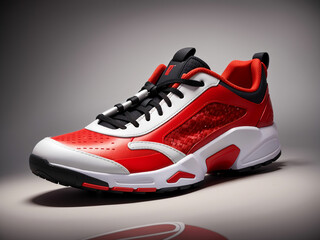 red and white shoes on black and white background