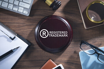 R-Registered trademark. Copyright concept