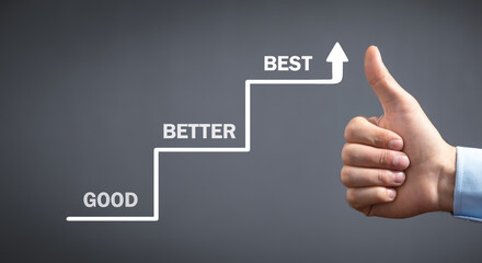 Fototapeta premium Human hand making thumb up sign. Good. Better. Best