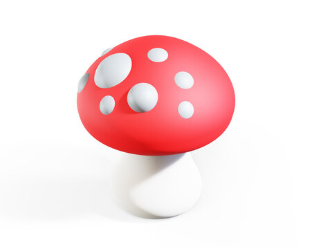 Cartoon mushroom red white amanita. 3d render