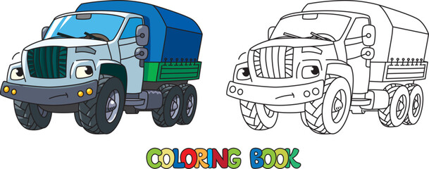 Funny big truck. Cars with eyes coloring book - 645210215