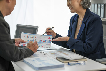 Asian senior man and woman collaborating in small medium enterprises working together.