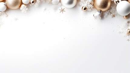 Christmas festive decorations light balls red and gold color on white background with copy space. Generative Ai