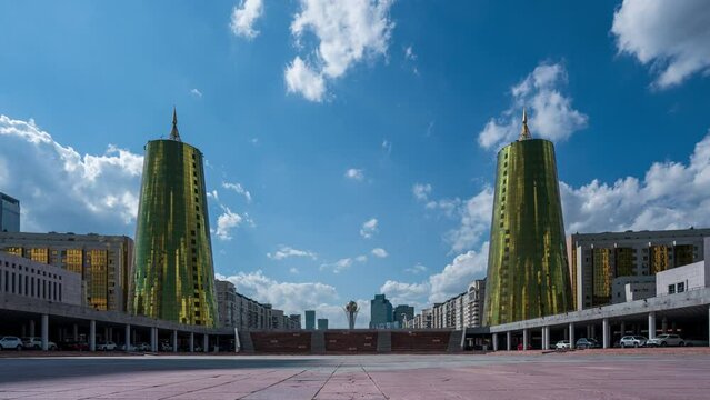 The golden towers in Astana, the capital in Kazakstan. A time lapse clip