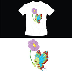 cute colorful cartoon butterflies t-shirt design editable template