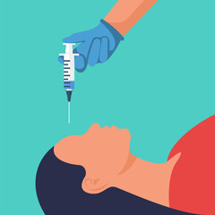 Botox and fillers. Botox injection. Woman cares for the skin. Doctor makes the injection of filler in face. Remove wrinkles. Vector flat design. Beauty, cosmetology, anti-aging. Female rejuvenating .