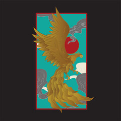 golden eagle vector illustration with japanese background