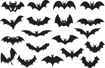 Set of Halloween bats. Bat icons set. Set of bat silhouettes. Vector illustration
