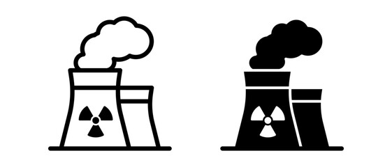 Nuclear power plant vector icon set. Nuclear energy symbol