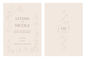 Elegant wedding invitation card template. Floral rectangular frame and monogram frame.