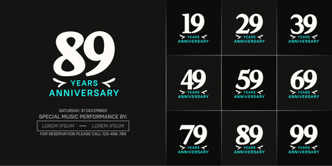set of anniversary logo with white number on black background can be use for celebration