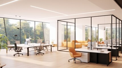 Cozy office room with co-working and conference zone at modern office. - obrazy, fototapety, plakaty