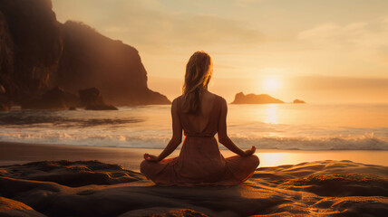 Woman Meditating at the beach