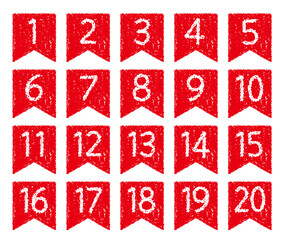 手描きのクレヨン素材　20までの数字アイコンセット