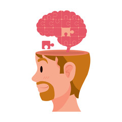 profile brain with puzzles