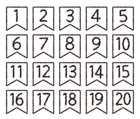 手描きのクレヨン素材　20までの数字アイコンセット
