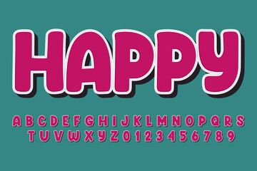 Happy typography alphabets 3D text effect vector template