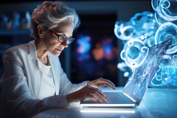 old woman designer working on computer, AI Generated