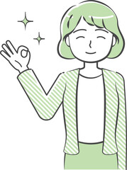 Upper body illustration of a woman in an OK pose-friendly and simple touch