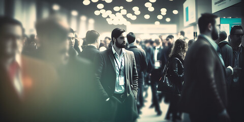  blurred business people at a trade fair or walking. generative ai. - obrazy, fototapety, plakaty