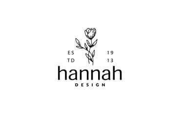 Floral logo element Botanical Hand Drawn Logo with Wild Flower and Leaves. Logo for spa and beauty salon, boutique, organic shop, wedding, floral designer, interior, photography, cosmetic