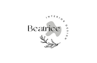Obraz premium Floral logo element Botanical Hand Drawn Logo with Wild Flower and Leaves. Logo for spa and beauty salon, boutique, organic shop, wedding, floral designer, interior, photography, cosmetic