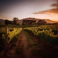 Fototapeta na wymiar Vineyards in Tuscany at sunset, Italy. Long exposure