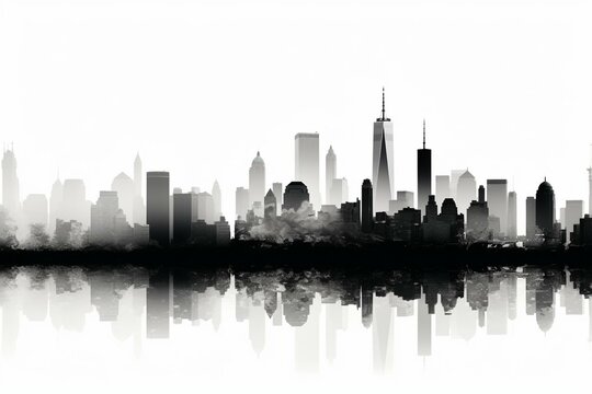 An image showing the pre-9/11 silhouette of New York City's skyline, depicted in black against a white background. Generative AI