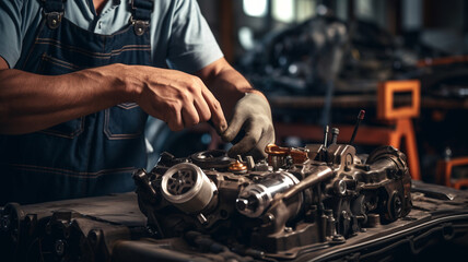 Male mechanic working on the engine