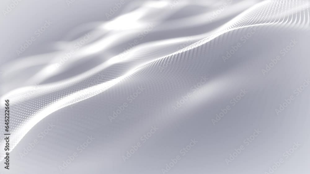Poster particles white wave cyber technology background loop. abstract seamless animation of mesh glowing d