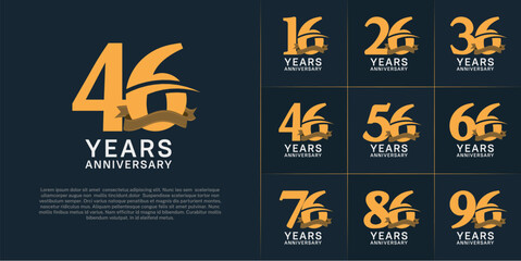 set of anniversary logo with yellow color number, swoosh and ribbon can be use for celebration