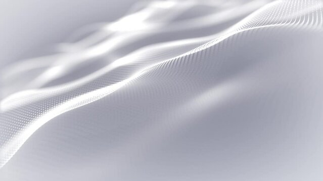Particles white wave Cyber technology background loop. Abstract seamless animation of mesh glowing dots digital luxurious wave particles flows background, Motion of digital data flow.