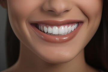 Naklejka premium Clean white healthy dental teeth woman female smile. Dentist teet healthy smile closeup 