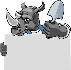 Gardener Rhino Cartoon Handyman Tool Mascot