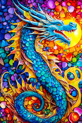 Mosaic depicting a mythological Chinese aquatic dragon. Zodiac sign and symbol of the New Year 