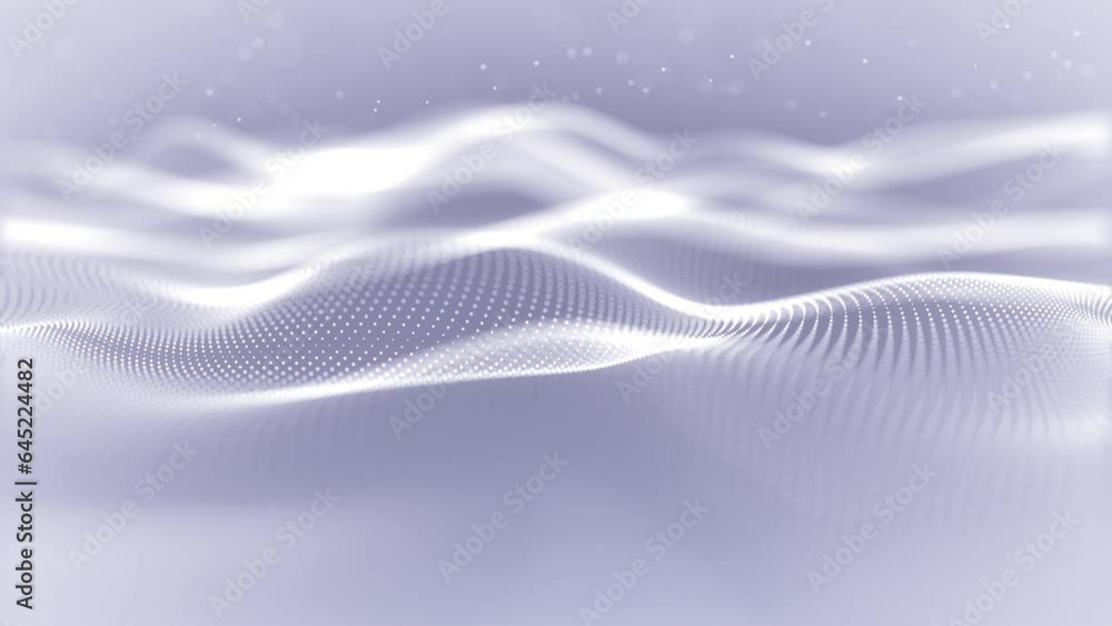 Aufkleber particles white wave cyber technology background loop. abstract seamless animation of mesh glowing d