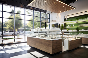 cannabis dispensary with product display and modern clean architecture  - obrazy, fototapety, plakaty