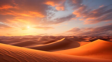 Fototapeta na wymiar Dunes in the desert at sunset. Panoramic landscape.